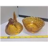 Image 2 : depression glass amber hen on nest no chips or cracks