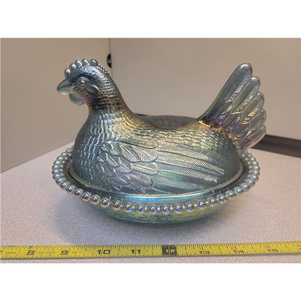 medium iridescent hen on nest no chips or cracks