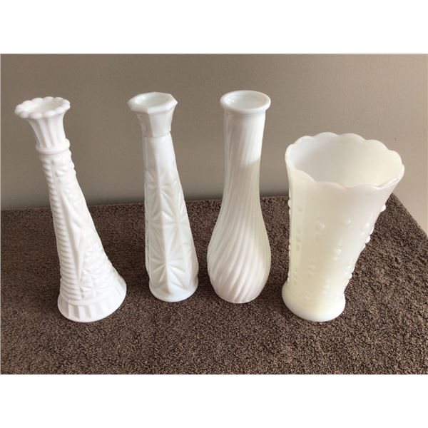 Lot of 4 milk glass vases