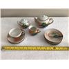 Image 1 : made in Japan mini tea set pieces, tea pot, cream and sugar, 1 cup, 5 saucers, 6 plates, some chips