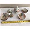 Image 3 : made in Japan mini tea set pieces, tea pot, cream and sugar, 1 cup, 5 saucers, 6 plates, some chips