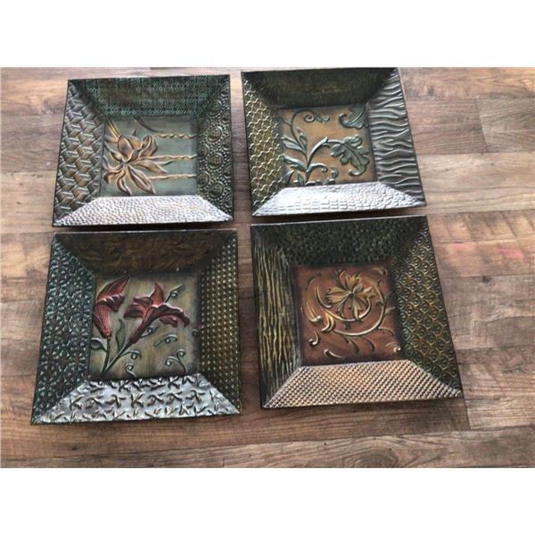 Set of 4 metal art pieces, 12"x12"
