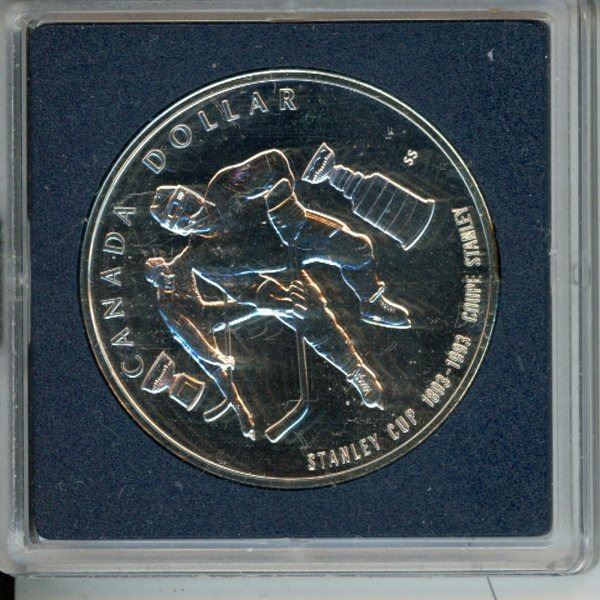 1893-1993 100th anniversary Stanley Cup .75 Troy ounce silver dollar