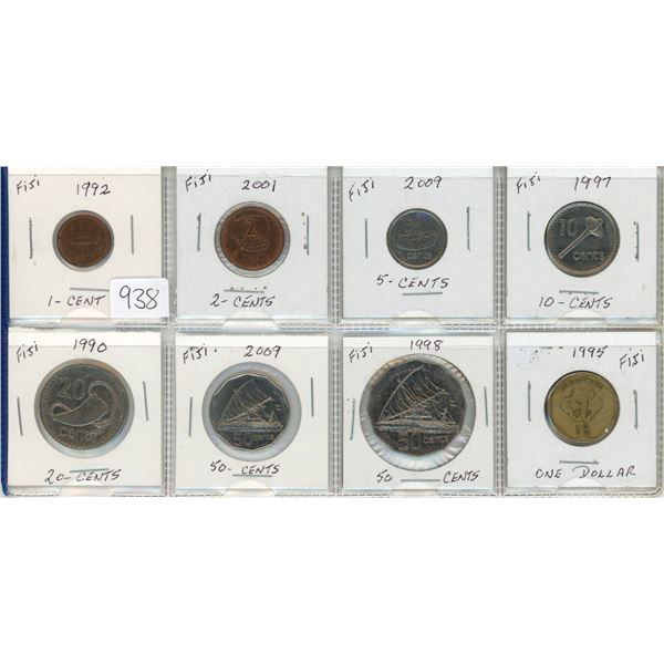 Eight coins from Fiji island - one cent to one dollar