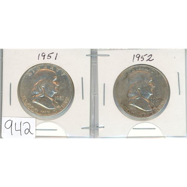 1951 & 1952 U.S.A. silver half dollars .900 silver