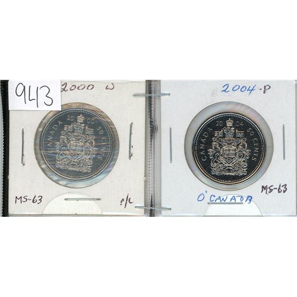 2000W & (2004P - from sets only) Canada MS-63 fifty cent pieces