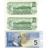 Image 2 : Two consecutive 1973 one dollar  bills, one 2002 five dollar bill printed in 2001