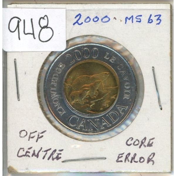 Canadian 2000 toonie off center Canadian 2000 toonie off center