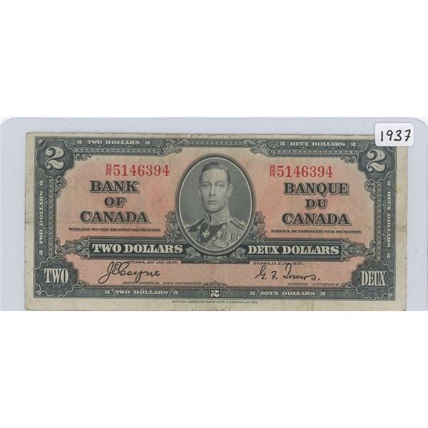1937 Canadian Two Dollar Bank Note
