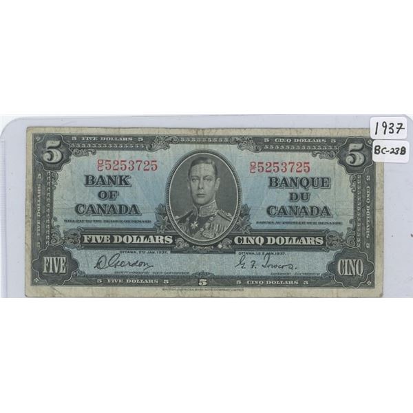 1937 Canadian Five Dollar Bank Note