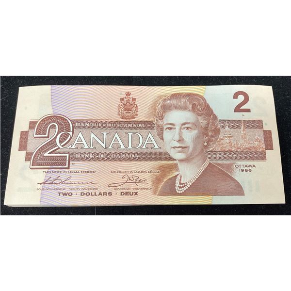(1986) 100-Canadian Two Dollar Bank Notes - Gem UNC - Consecutive Notes from BUV0758900 to BUV075899
