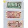 Image 1 : Sheet of 3 Canadian Bank Notes - 1954 Uncirculated One Dollar Note, 1974 Uncirculated Two Dollar Not