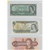 Image 1 : Sheet of 3 Canadian Bank Notes - 1954 Uncirculated One Dollar Note, 1973 Gem Uncirculated One Dollar