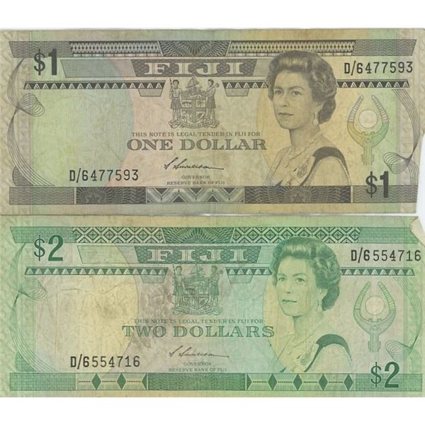 Fiji - One Dollar and Two Dollar Bank Notes