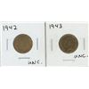 Image 1 : 1942 and 1943 Tombac Canadian Wartime Five Cent Pieces -UNC