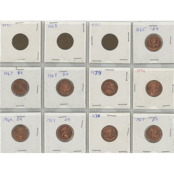 1921-1976 Canadian One Cent Pieces in 2 x 2s