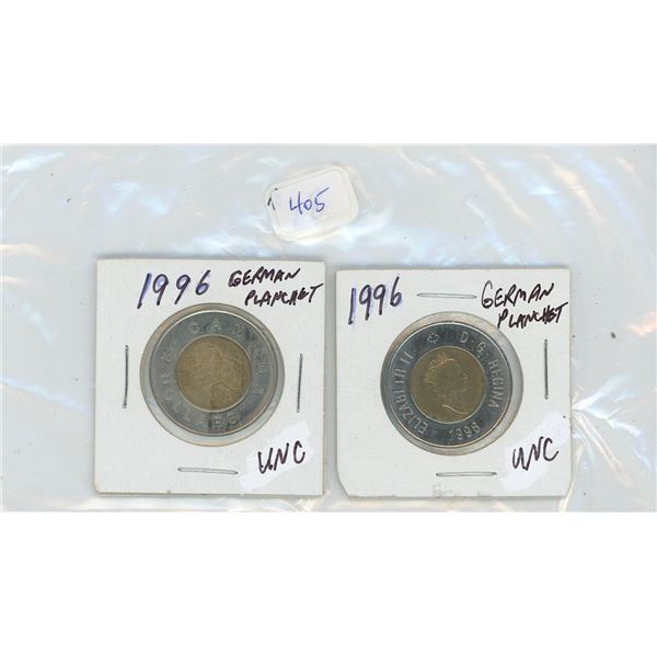 2-1996 German Planchet Unc Canadian Toonies