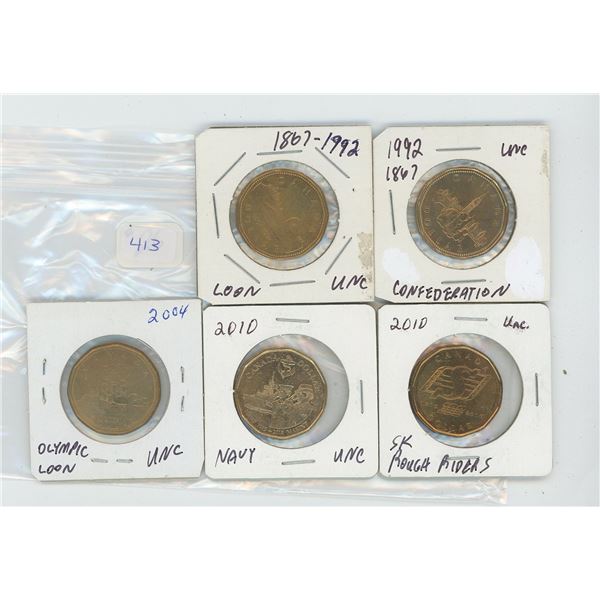 1992 Confederation- 1992 Loon- 2004 Olympic Loon- 2010 Navy- 2010 Sk Rough Riders- Unc Canadian loon