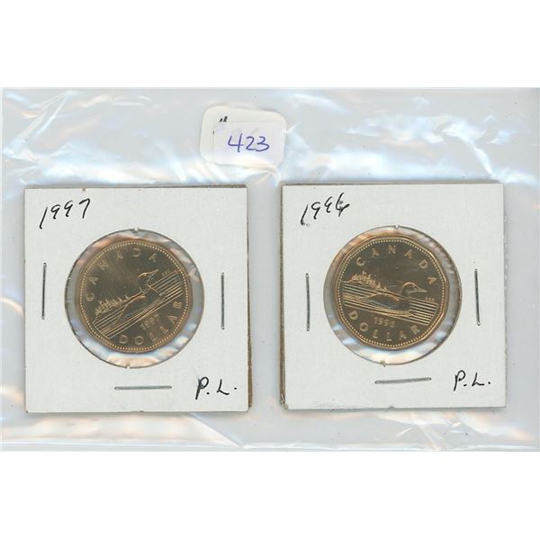 1996-1997 (2) Canadian loonies - Proof like Loons