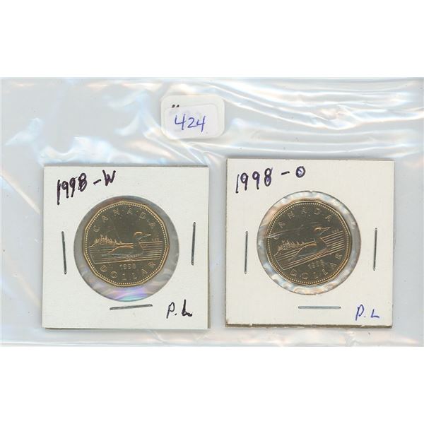 1998 Ottawa- 1998 Winnipeg (2) Canadian loonies - Proof Like Loons