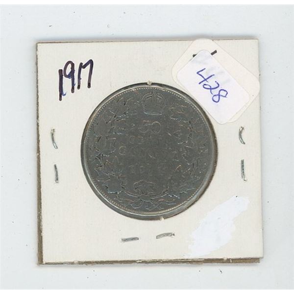 1917 King George V Canadian Silver 50 Cent Piece