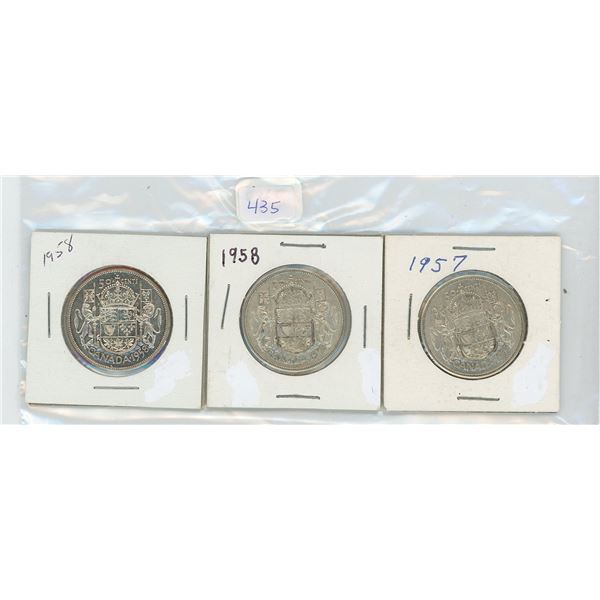 3 Canadian Silver 50 Cent Pieces
