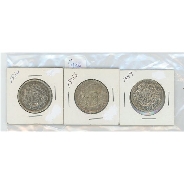 3 Canadian Silver 50 Cent Pieces