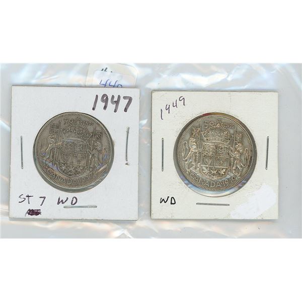 2 Canadian Silver 50 Cent Pieces