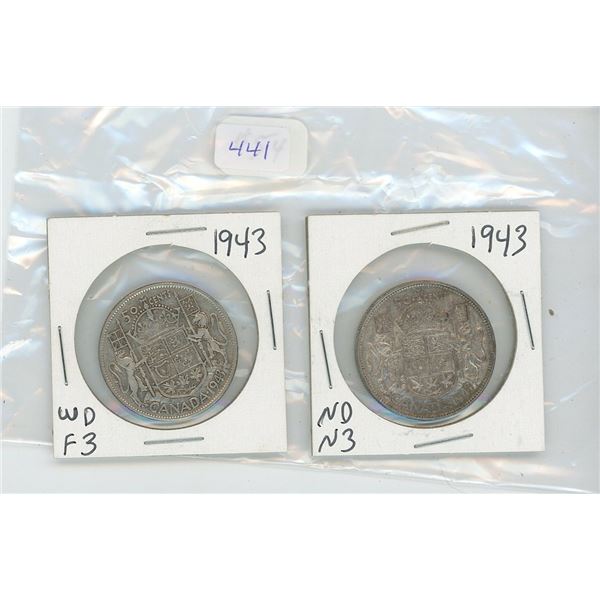 2 Canadian Silver 50 Cent Pieces