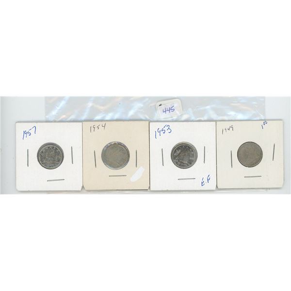 4 Canadian Silver 10 Cent Pieces
