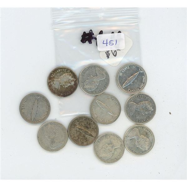 10 Canadian Silver 10 Cent Pieces
