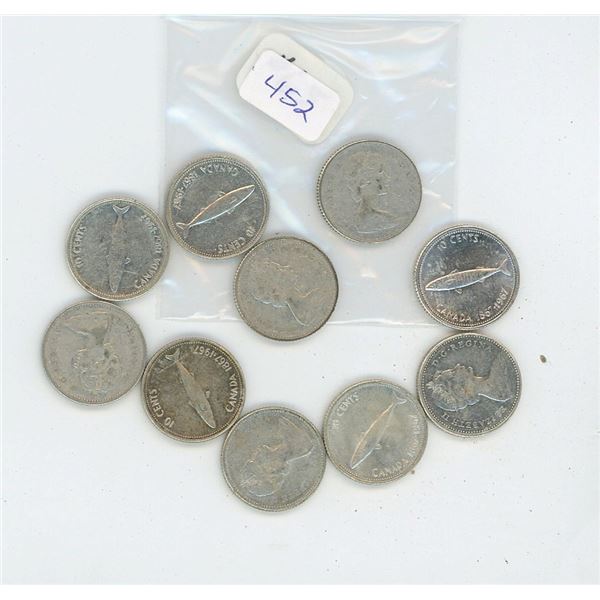 10 Canadian Silver 10 Cent Pieces
