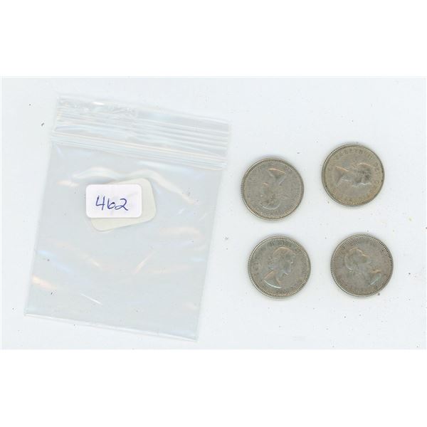 4 Canadian Silver 10 Cent Pieces