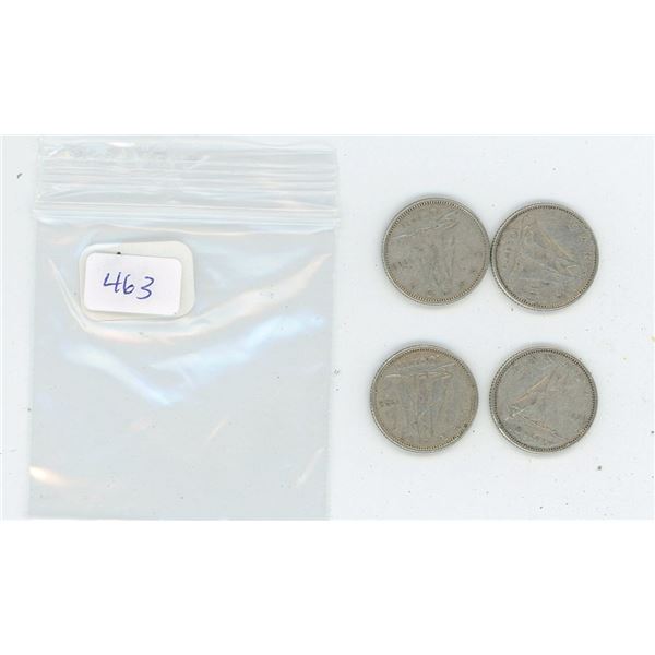 4 Canadian Silver 10 Cent Pieces