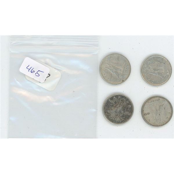 4 Canadian Silver 10 Cent Pieces