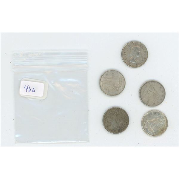 5 Canadian Silver 10 Cent Pieces