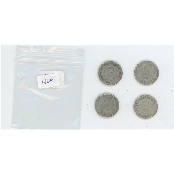 4 Canadian Silver 10 Cent Pieces