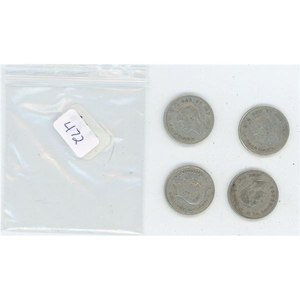 4 Canadian Silver 10 Cent Pieces