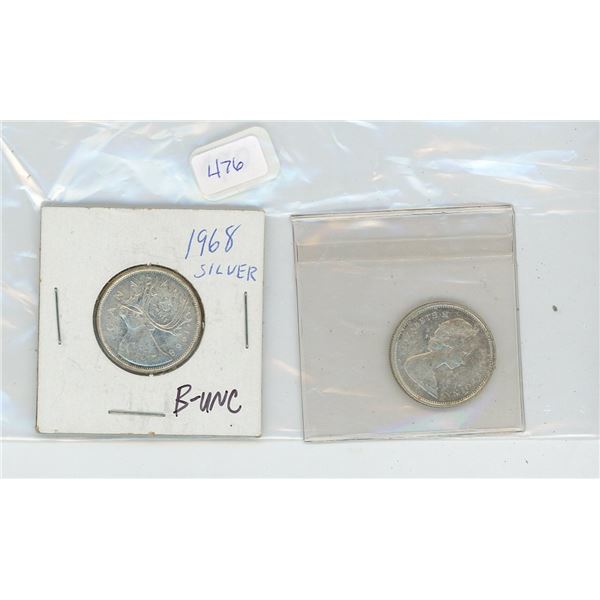 2 Canadian Silver 25 cent pieces