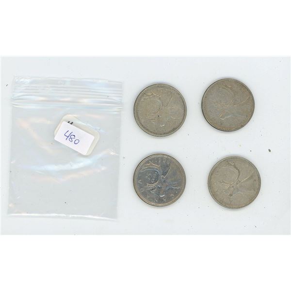 4 Canadian Silver 25 cent pieces