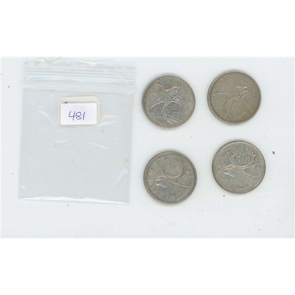 4 Canadian Silver 25 cent pieces