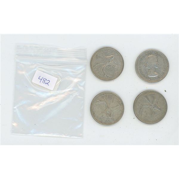 4 Canadian Silver 25 cent pieces