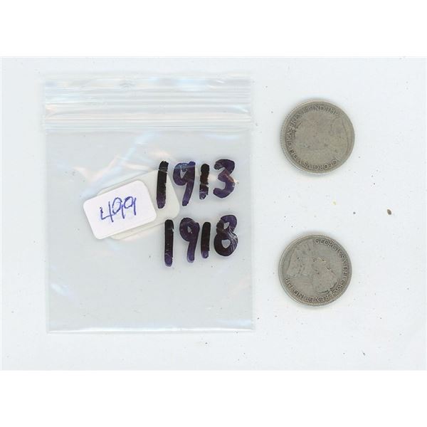 2 Canadian Silver 10 Cent Pieces