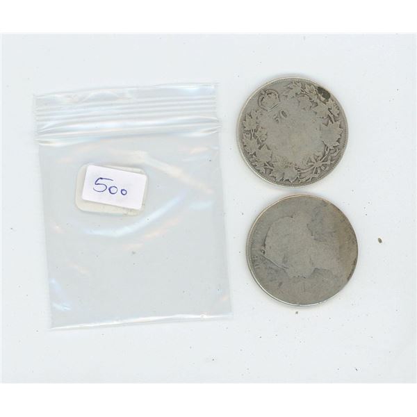 King George V - Queen Victoria 50 Cent Pieces (unknown dates) Canadian Silver 50 Cent Pieces