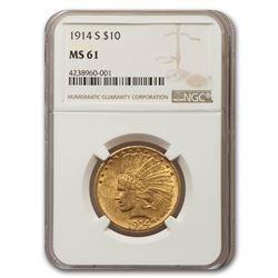 1914-S $10 Indian Gold Eagle MS-61 NGC