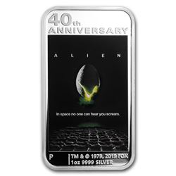 2019 Tuvalu 1 oz Silver 40th Anniv Alien Rectangle Coin