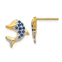 14k & Rhodium Marquise Sapphire Dolphin Post Earrings - 63 mm