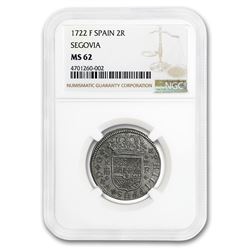 1722 Spain Silver 2 Reales Phillip V MS-62 NGC