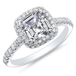 Natural 1.82 CTW Halo Asscher Cut Diamond Engagement Ring 14KT White Gold