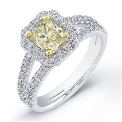Natural 2.42 CTW Canary Yellow Radiant Cut Halo Diamond Engagement Ring 14KT Two-tone
